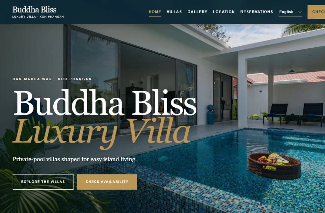 Screenshot of the delivered Buddha Bliss Luxury Villa client website
