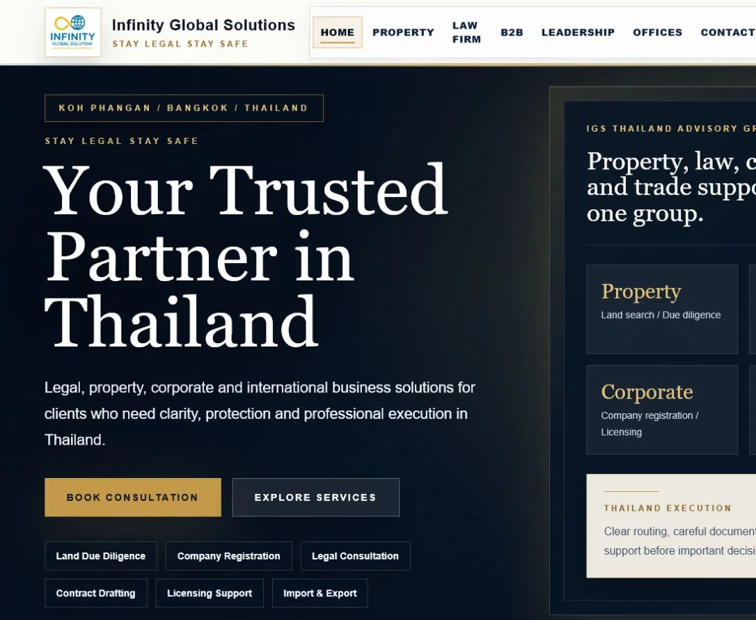 Screenshot of the delivered IGS Thailand legal, property and business advisory website