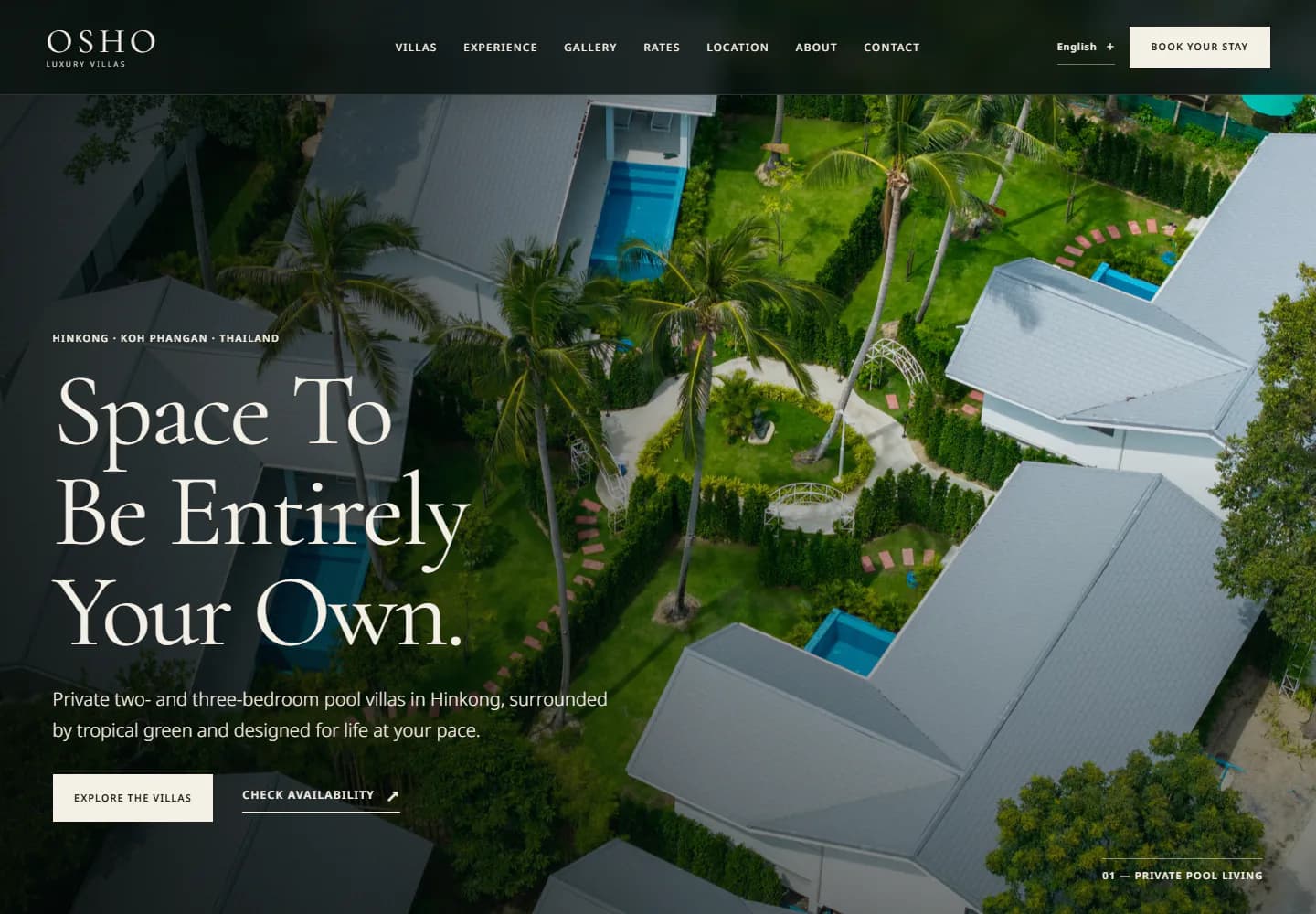 Screenshot of the delivered Osho Luxury Villas client website